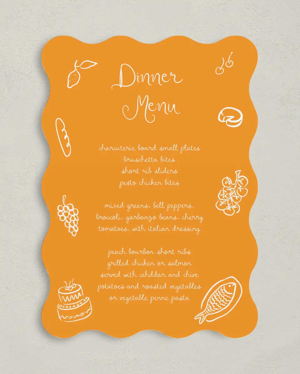 This is a 5" x 7" Wedding Menu Card called The Micayla printed in full color on Premium Smooth paper