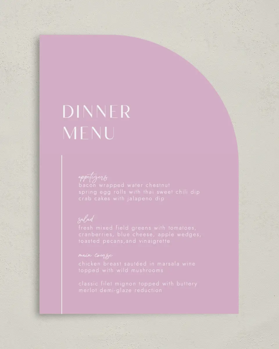 This is a 5" x 7" Wedding Menu Card called The Brooklyn printed in full color on Premium Smooth paper