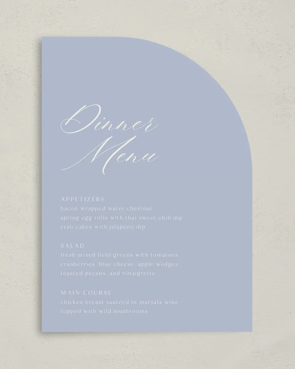 This is a 5" x 7" Wedding Menu Card called The Savannah printed in full color on Premium Smooth paper