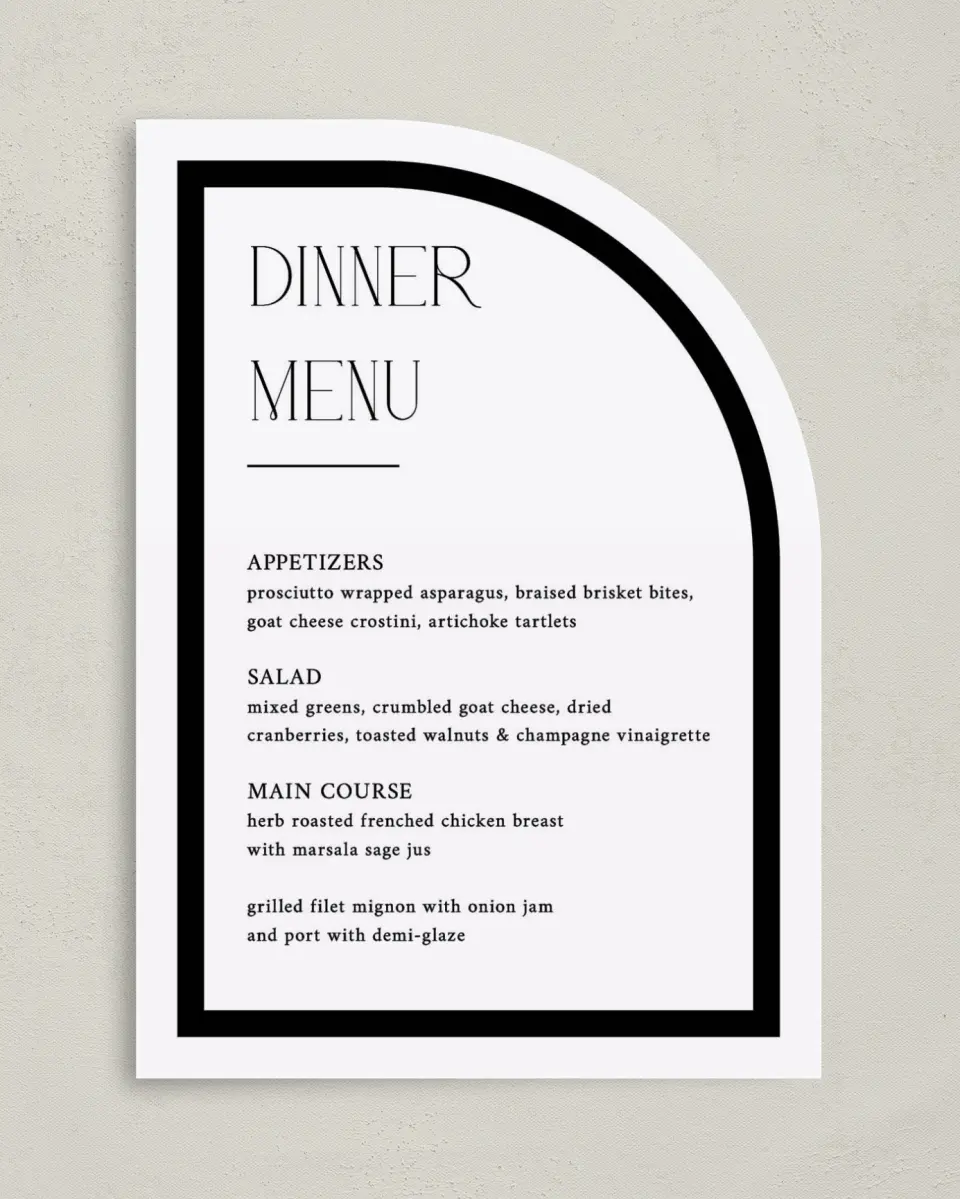 This is a 5" x 7" Wedding Menu Card called The Amber printed in full color on Premium Smooth paper