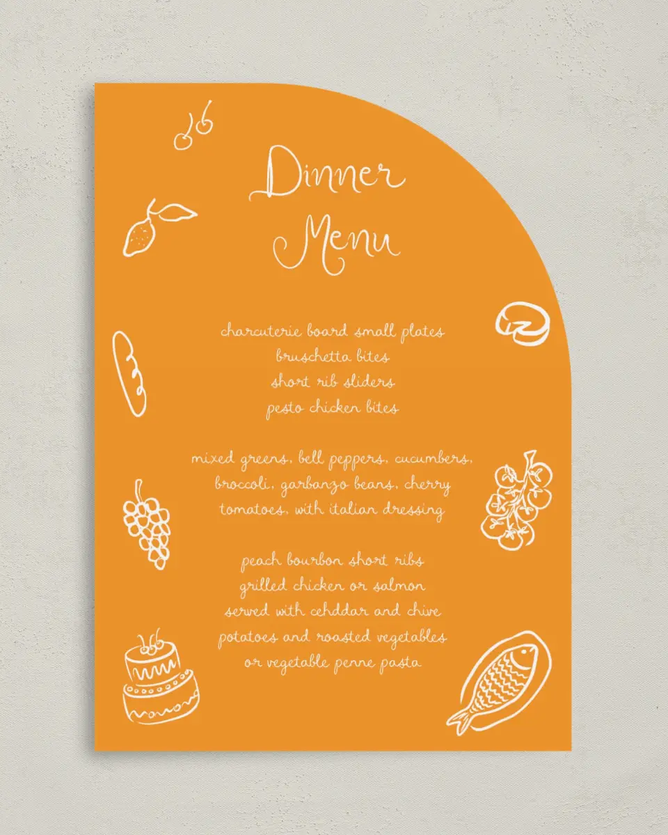 This is a 5" x 7" Wedding Menu Card called The Micayla printed in full color on Premium Smooth paper
