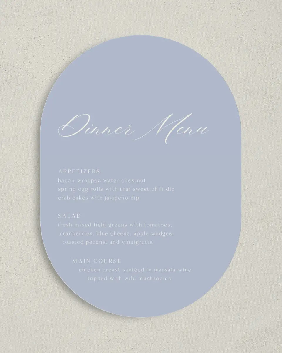 This is a 5" x 7" Wedding Menu Card called The Savannah printed in full color on Premium Smooth paper