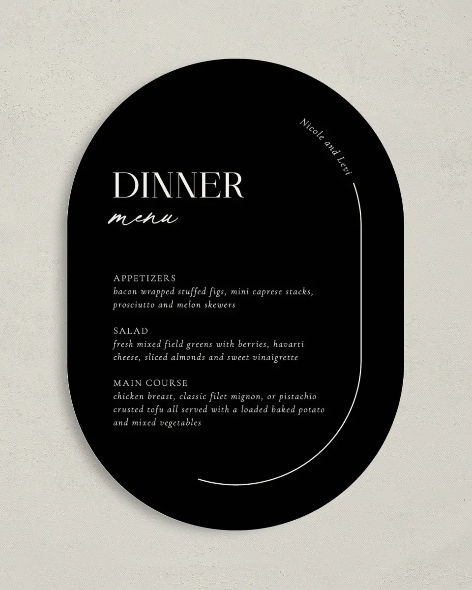 This is a 5" x 7" Wedding Menu Card called The Nicole printed in full color on Premium Smooth paper