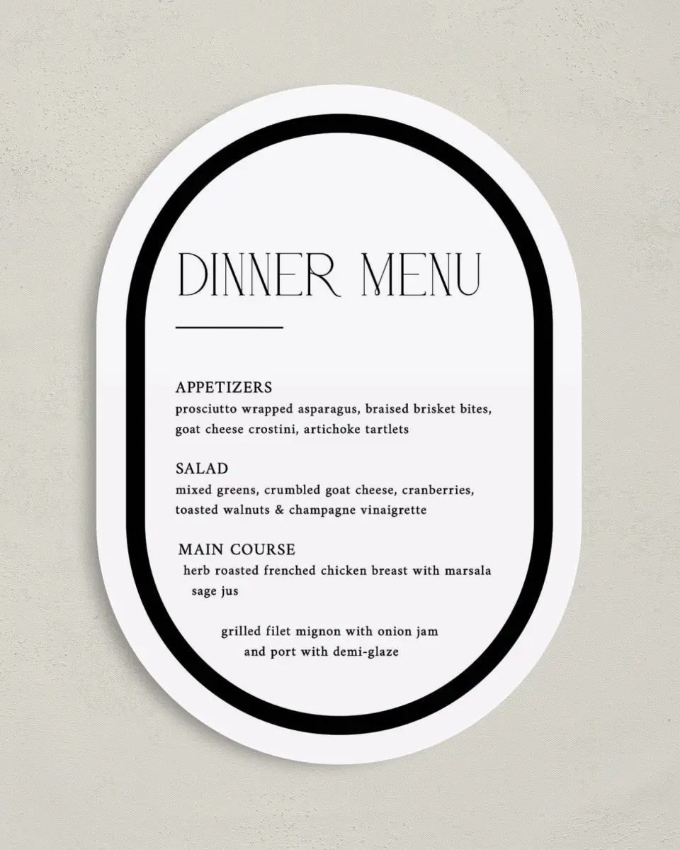 This is a 5" x 7" Wedding Menu Card called The Amber printed in full color on Premium Smooth paper