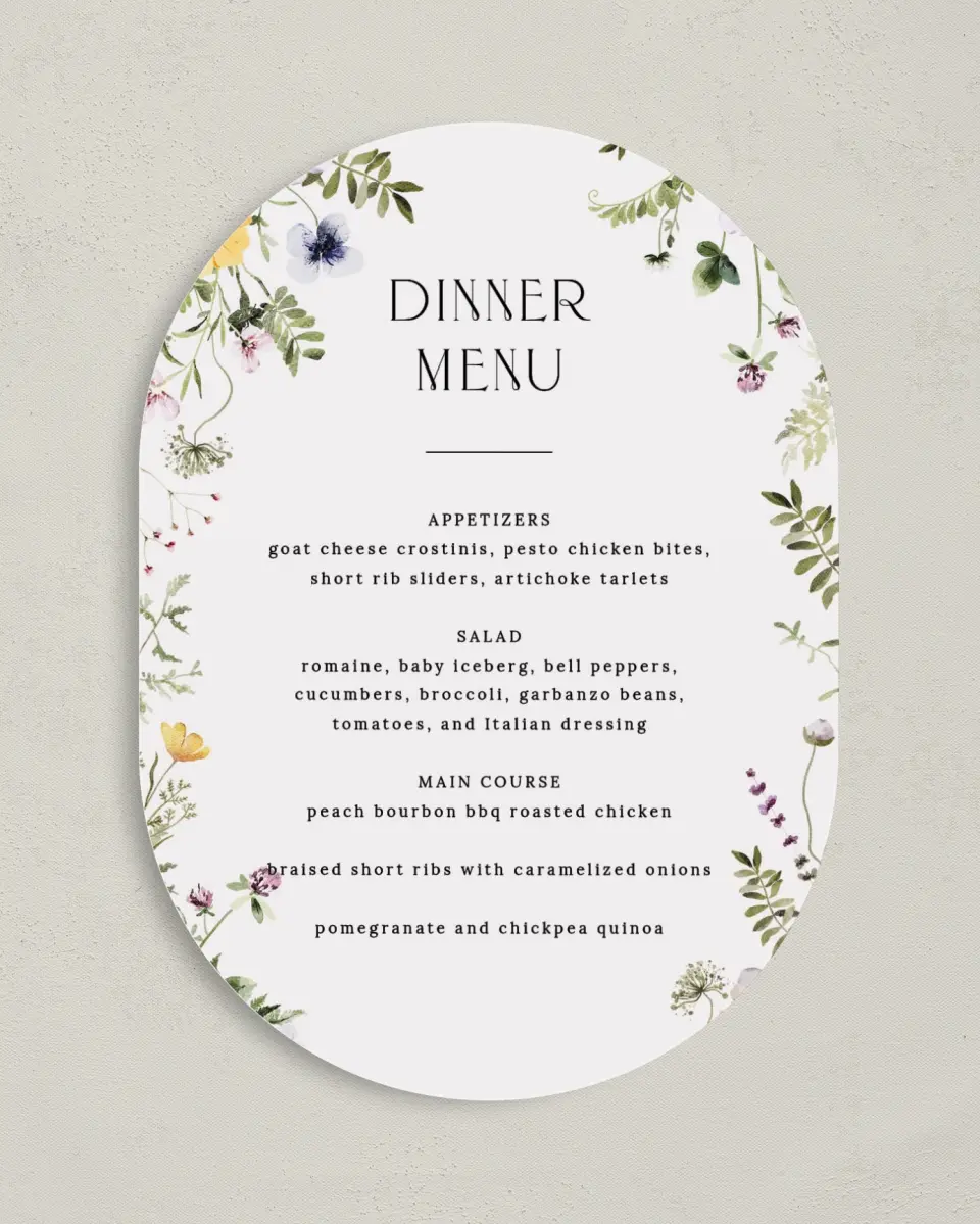 This is a 5" x 7" Wedding Menu Card called The Ruby printed in full color on Premium Smooth paper