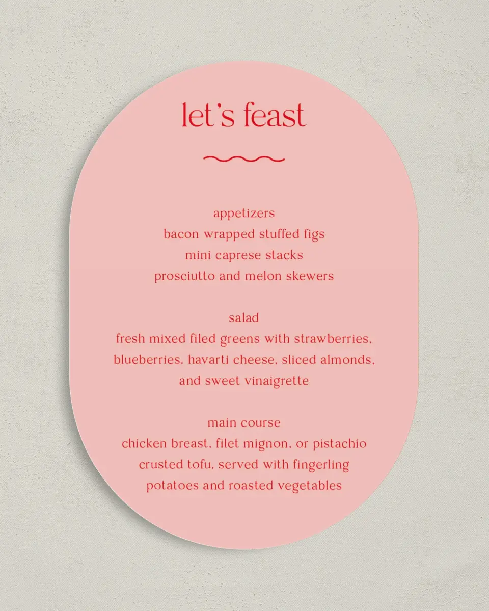 This is a 5" x 7" Wedding Menu Card called The Delaney printed in full color on Premium Smooth paper