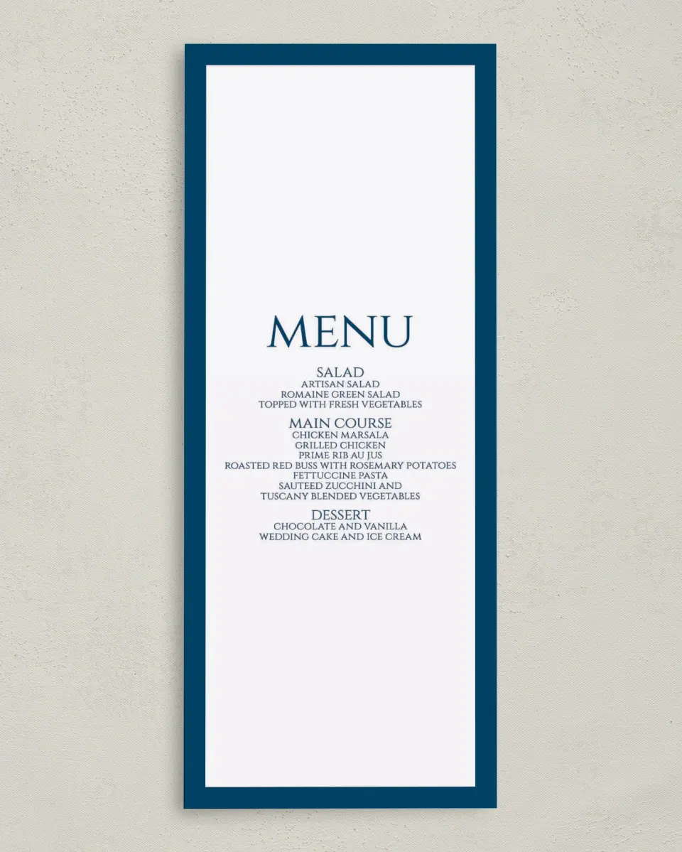 This is a 3⅝" x 8⅞" Wedding Menu Card called Love's Anchor printed in full color on Premium Smooth paper