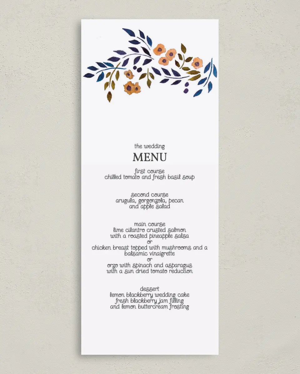 This is a 3⅝" x 8⅞" Wedding Menu Card called Perfectly Plaid printed in full color on Premium Smooth paper