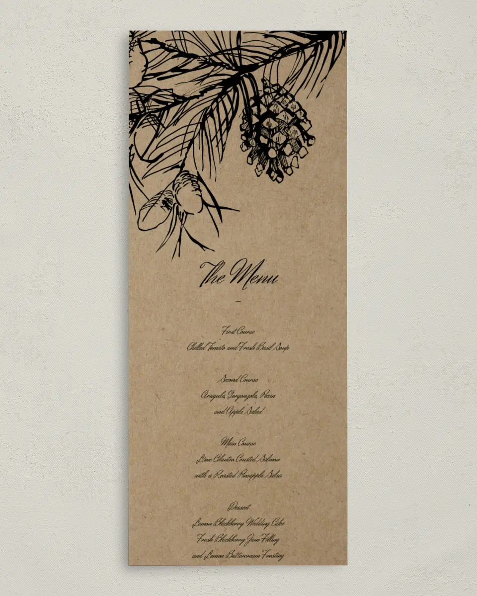 This is a 3⅝" x 8⅞" Wedding Menu Card called Everlasting Love printed in full color on Premium Smooth paper
