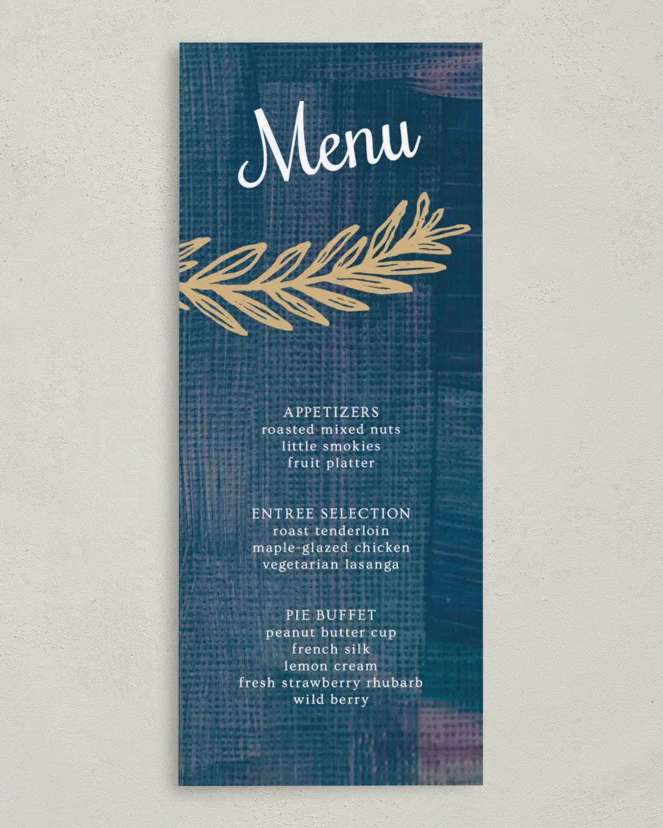 This is a 3⅝" x 8⅞" Wedding Menu Card called Shining Vines printed in full color on Premium Smooth paper