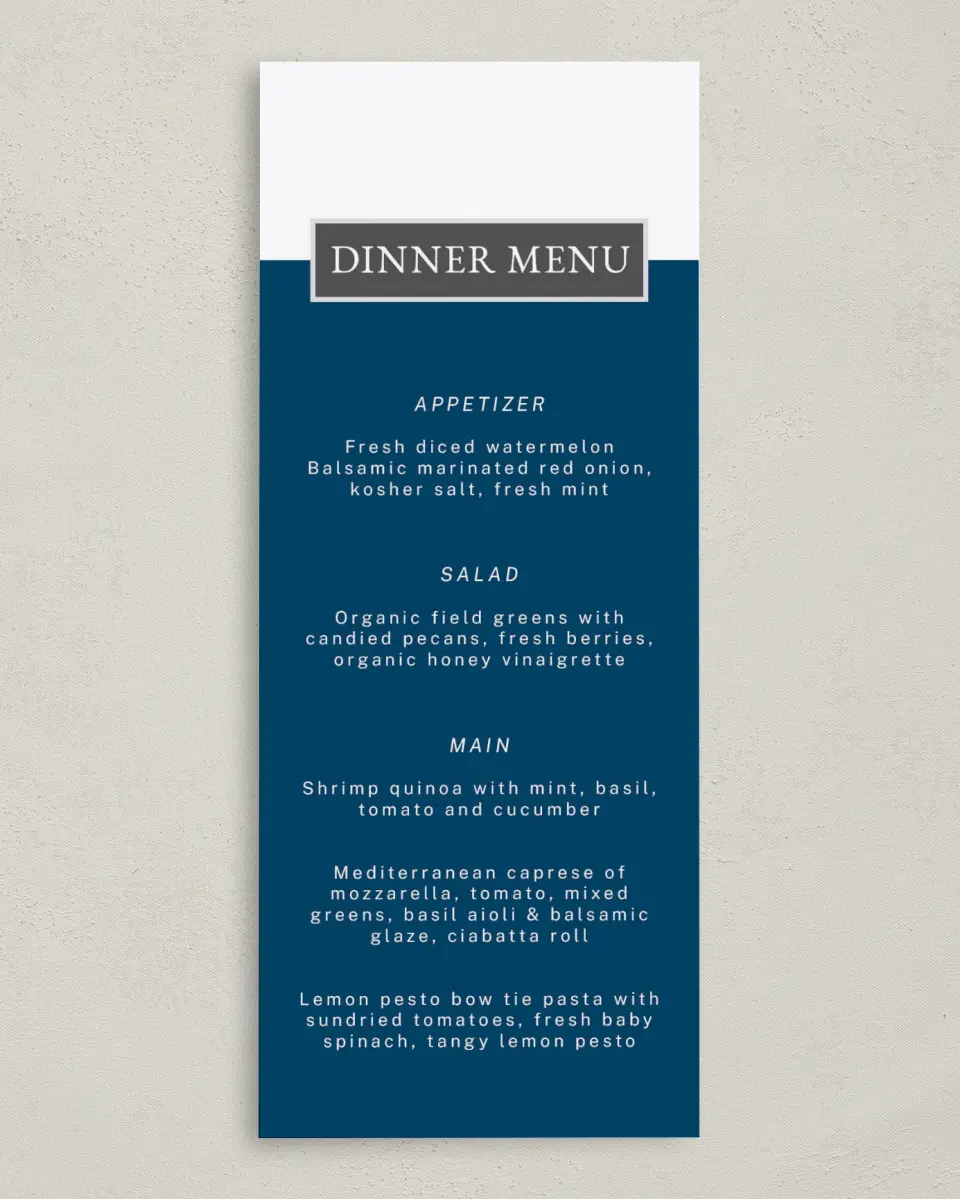 This is a 3⅝" x 8⅞" Wedding Menu Card called Best Wedding Ever printed in full color on Premium Smooth paper