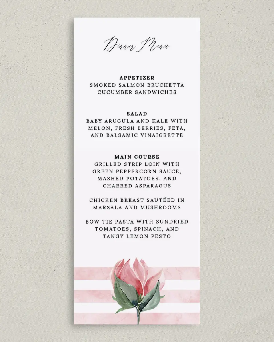 This is a 3⅝" x 8⅞" Wedding Menu Card called Enchanted Crown printed in full color on Premium Smooth paper