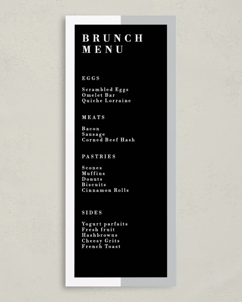 This is a 3⅝" x 8⅞" Wedding Menu Card called Be Square printed in full color on Premium Smooth paper