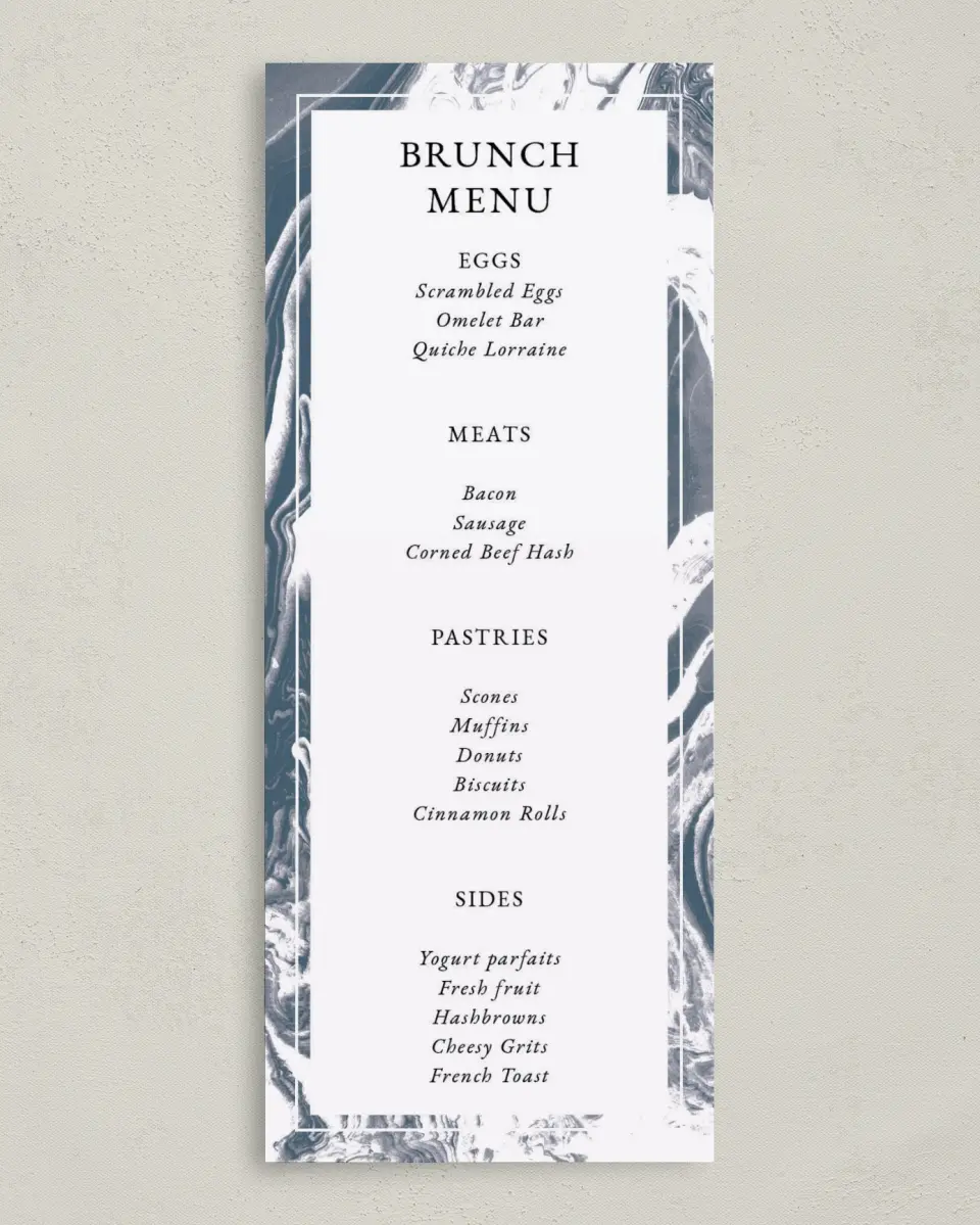 This is a 3⅝" x 8⅞" Wedding Menu Card called Annual Celebration printed in full color on Premium Smooth paper