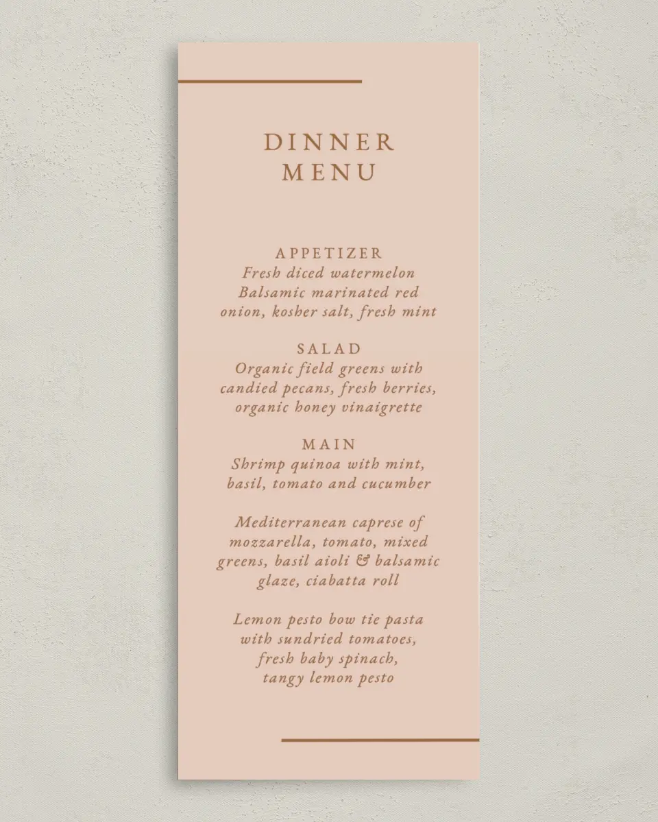 This is a 3⅝" x 8⅞" Wedding Menu Card called Adorable Duo printed in full color on Premium Smooth paper