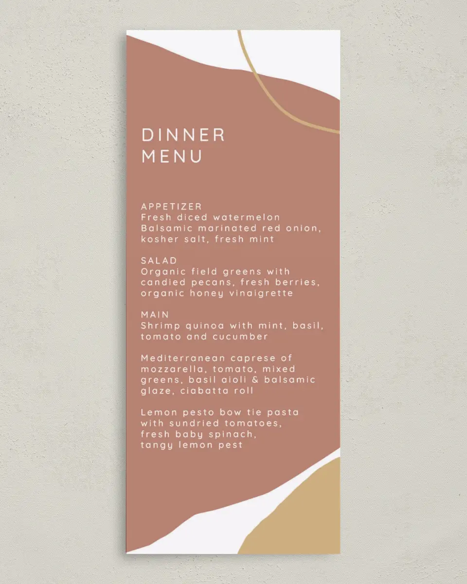This is a 3⅝" x 8⅞" Wedding Menu Card called Contemporary Bubbles printed in full color on Premium Smooth paper
