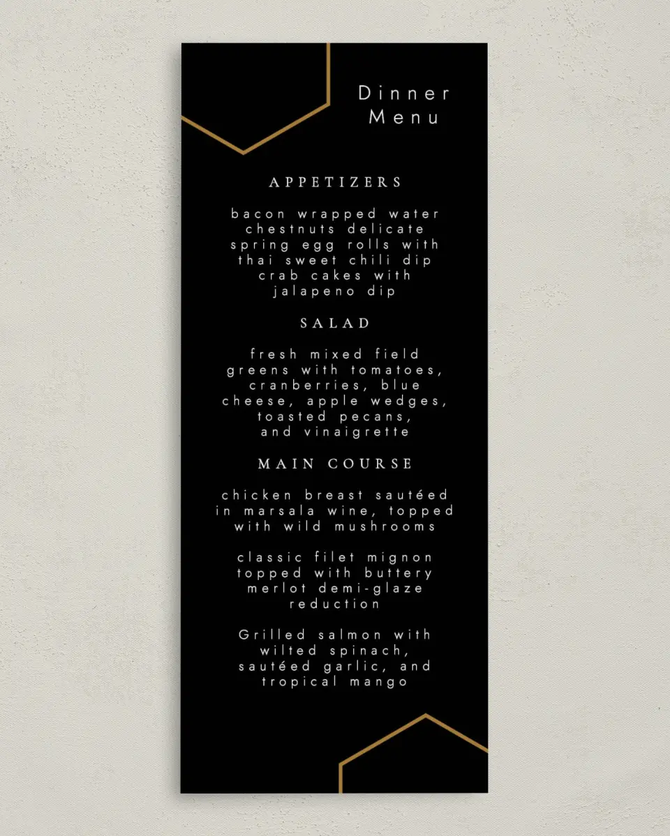 This is a 3⅝" x 8⅞" Wedding Menu Card called Love's Ribbon printed in full color on Premium Smooth paper
