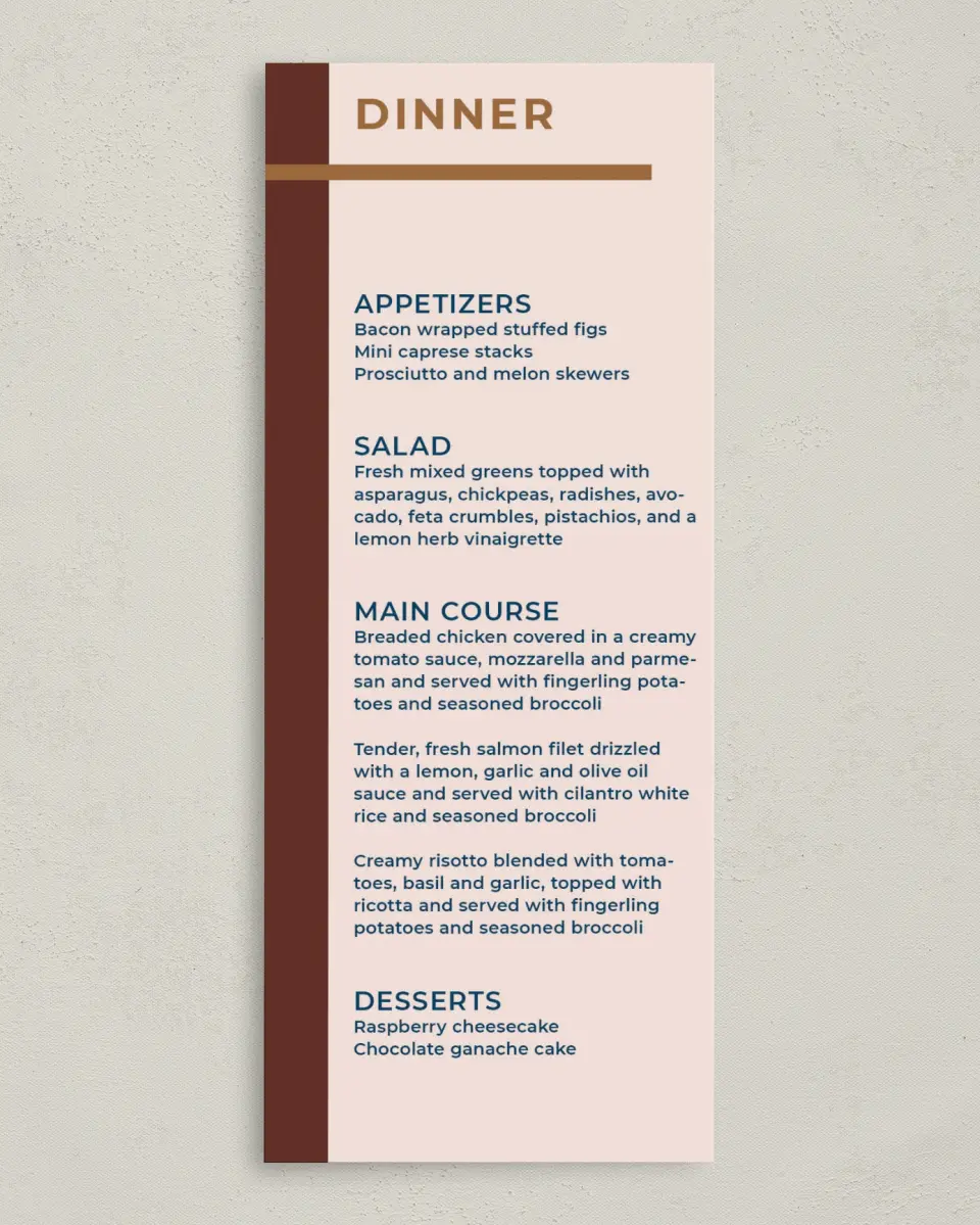 This is a 3⅝" x 8⅞" Wedding Menu Card called Cultivating Growth printed in full color on Premium Smooth paper
