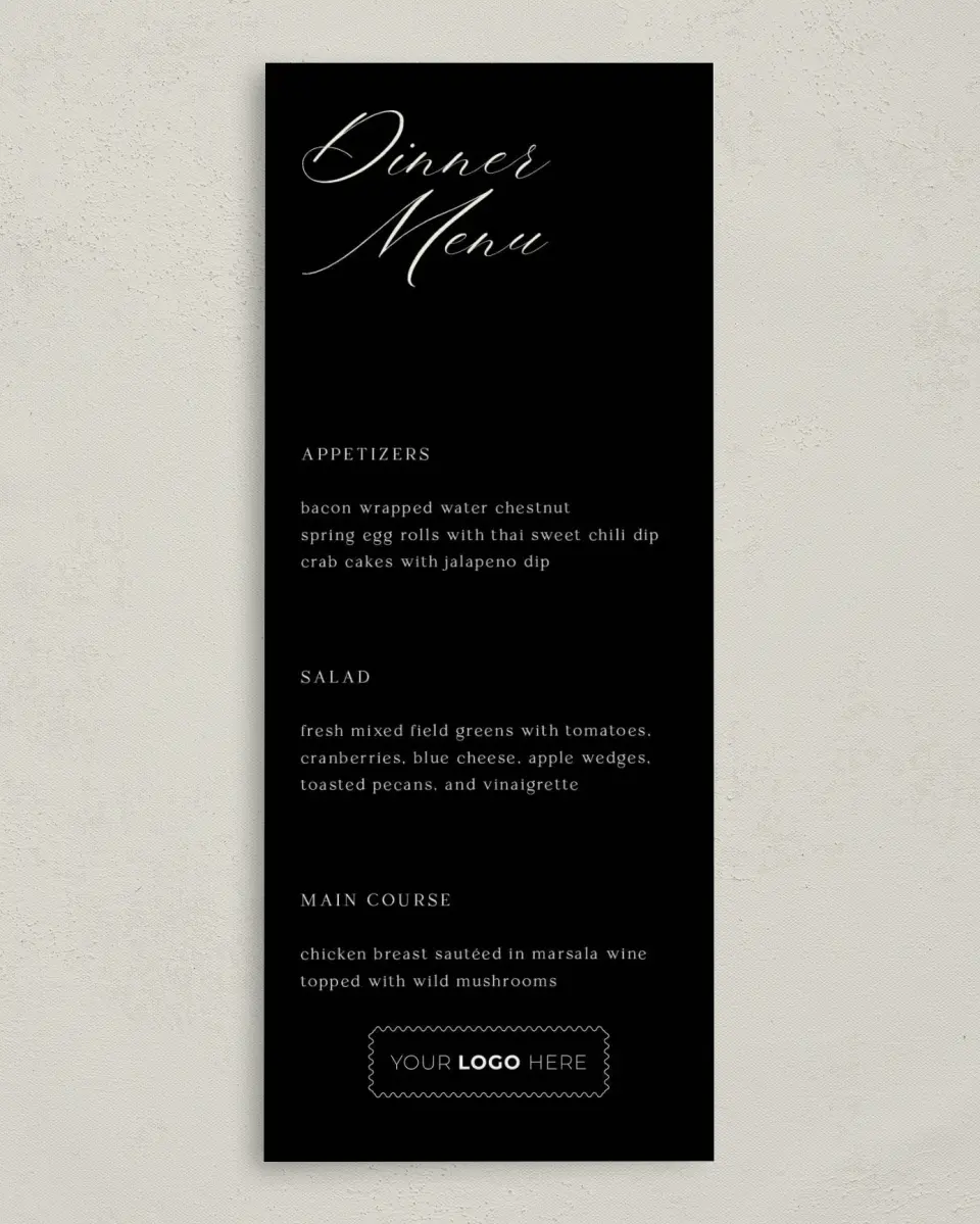 This is a 3⅝" x 8⅞" Wedding Menu Card called Giving Grace printed in full color on Premium Smooth paper
