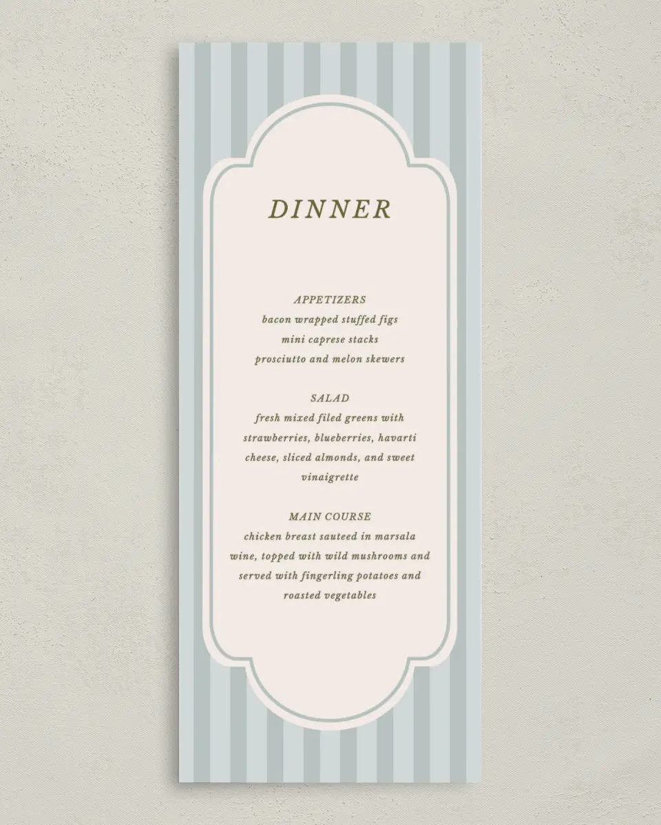 This is a 3⅝" x 8⅞" Wedding Menu Card called Love You Forever printed in full color on Premium Smooth paper