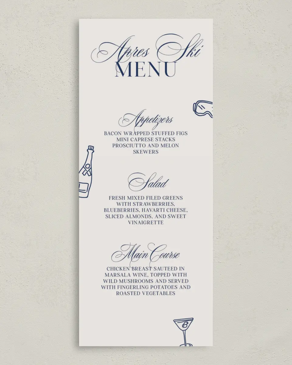 This is a 3⅝" x 8⅞" Bachelorette Party Thank You Card called Aprés Ski printed in full color on Premium Smooth paper