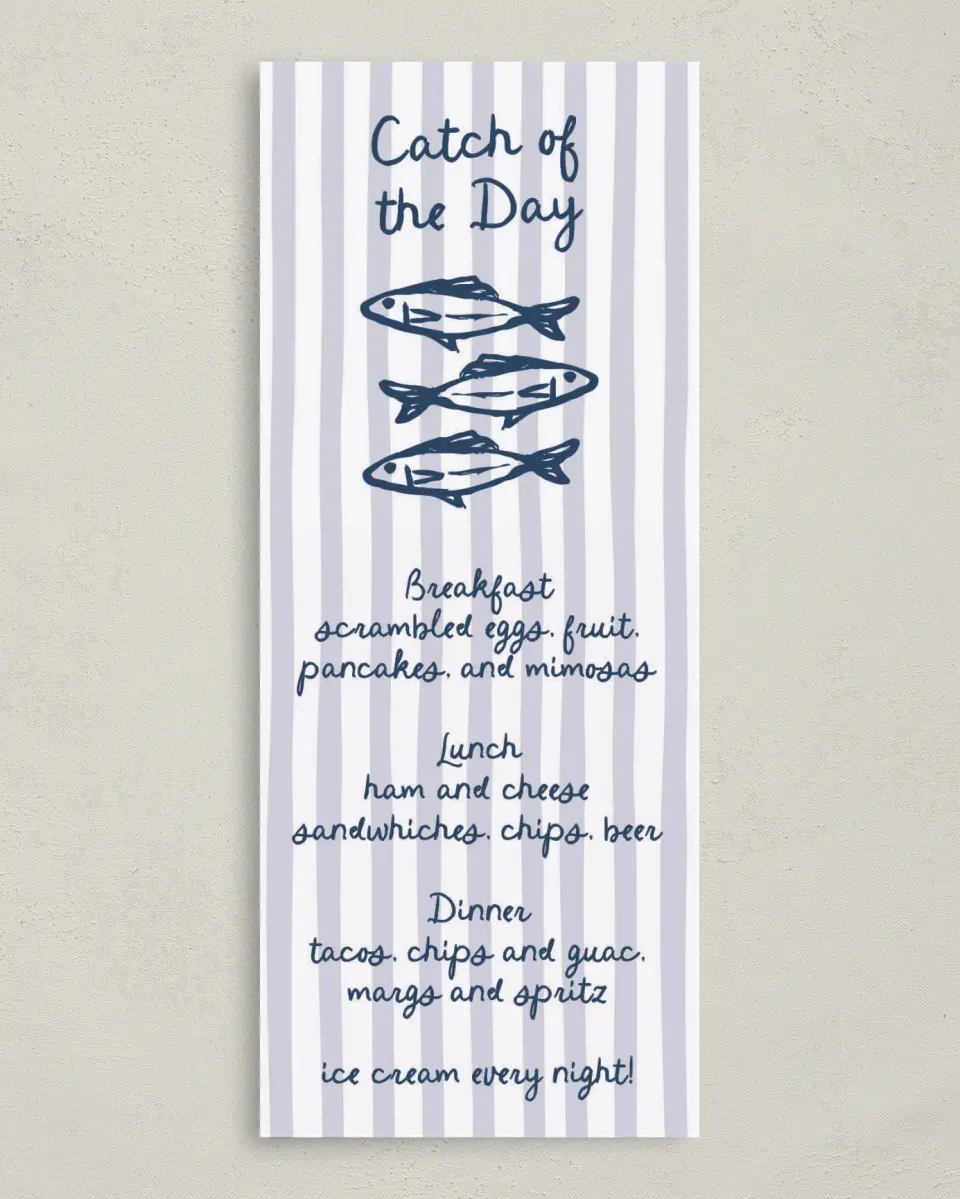 This is a 3⅝" x 8⅞" Bachelorette Party Thank You Card called She's a Catch printed in full color on Premium Smooth paper