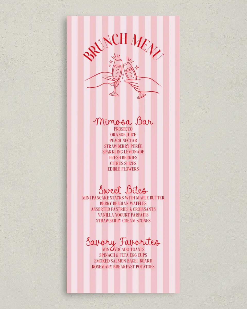 This is a 3⅝" x 8⅞" Bachelorette Party Thank You Card called PJs & Prosecco printed in full color on Premium Smooth paper