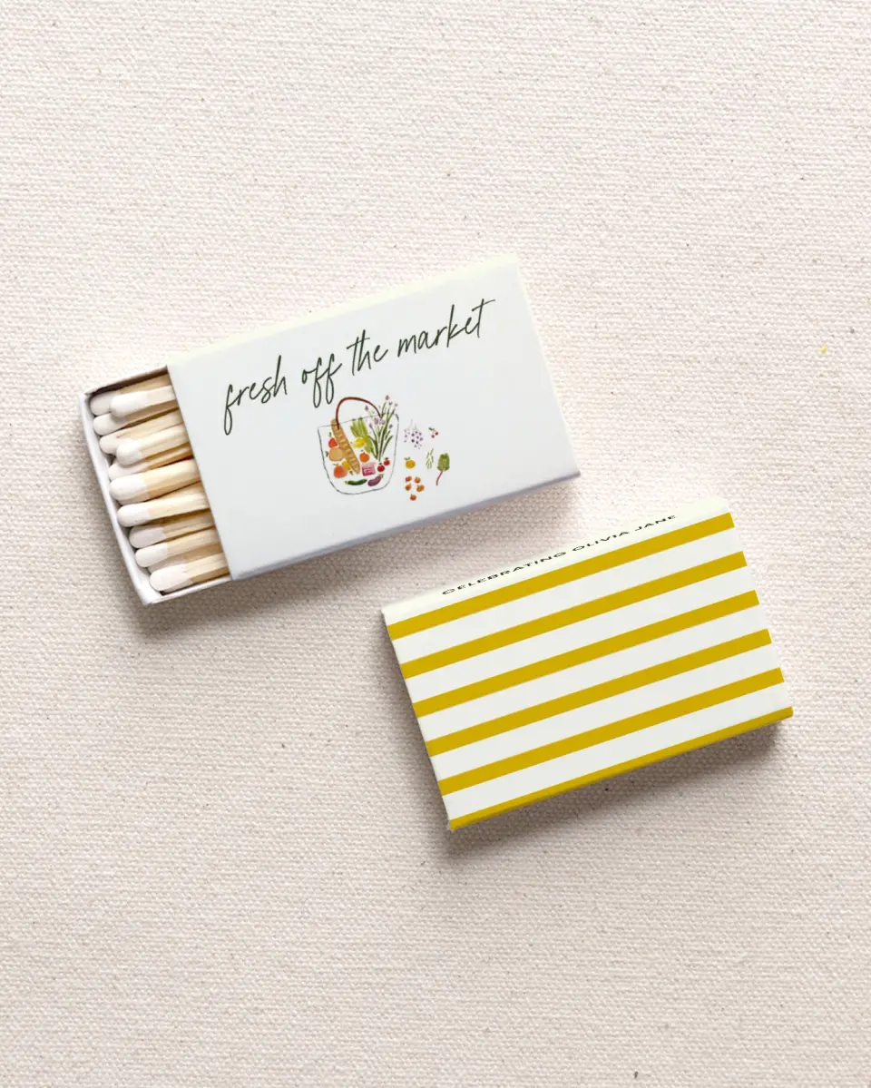 This is a 2.25" x 1.409" x .4" Wedding Matche called Fresh for You printed in full color with Gold foil