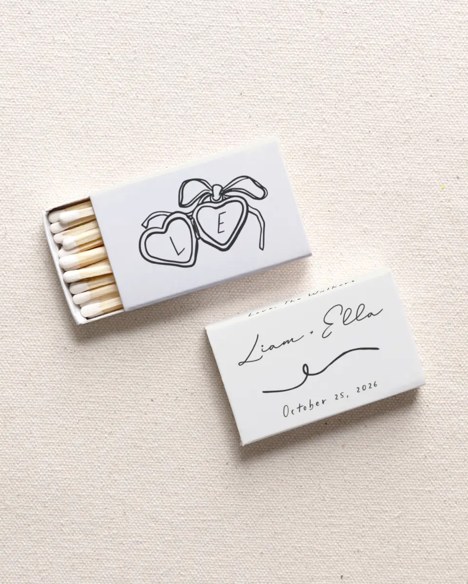 This is a 2.25" x 1.409" x .4" Wedding Matche called Locket of Love printed in full color