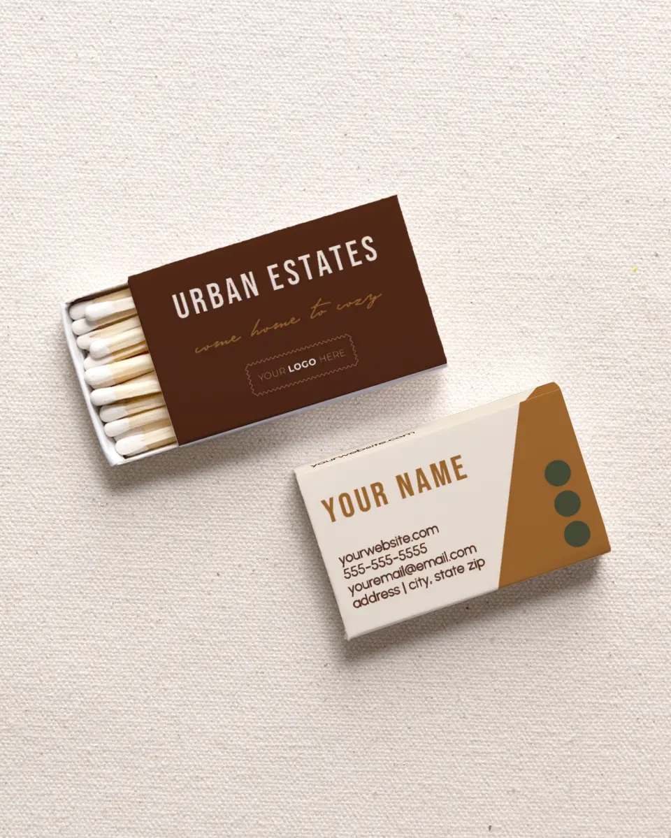This is a 2.25" x 1.409" x .4" Business Matche called Urban Essence printed in full color