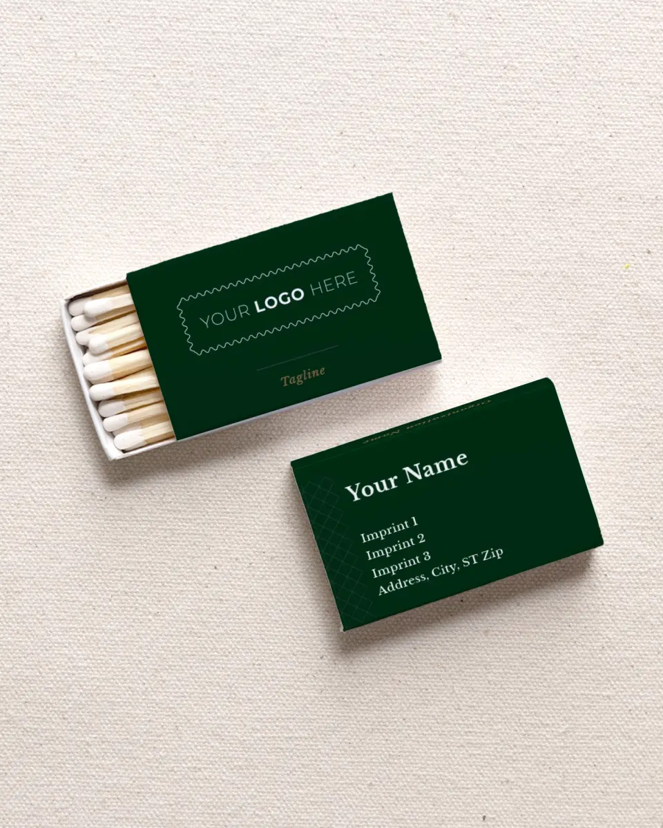 This is a 2.25" x 1.409" x .4" Business Matche called Enduring Evergreen printed in full color with Gold foil