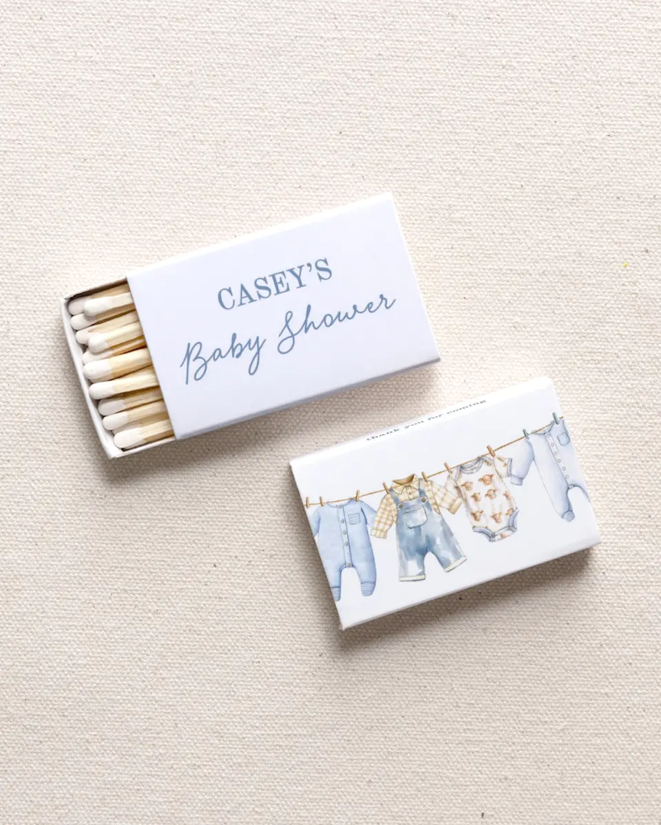 This is a 2.25" x 1.409" x .4" Wedding Matche called Country Clothesline printed in full color with Gold foil
