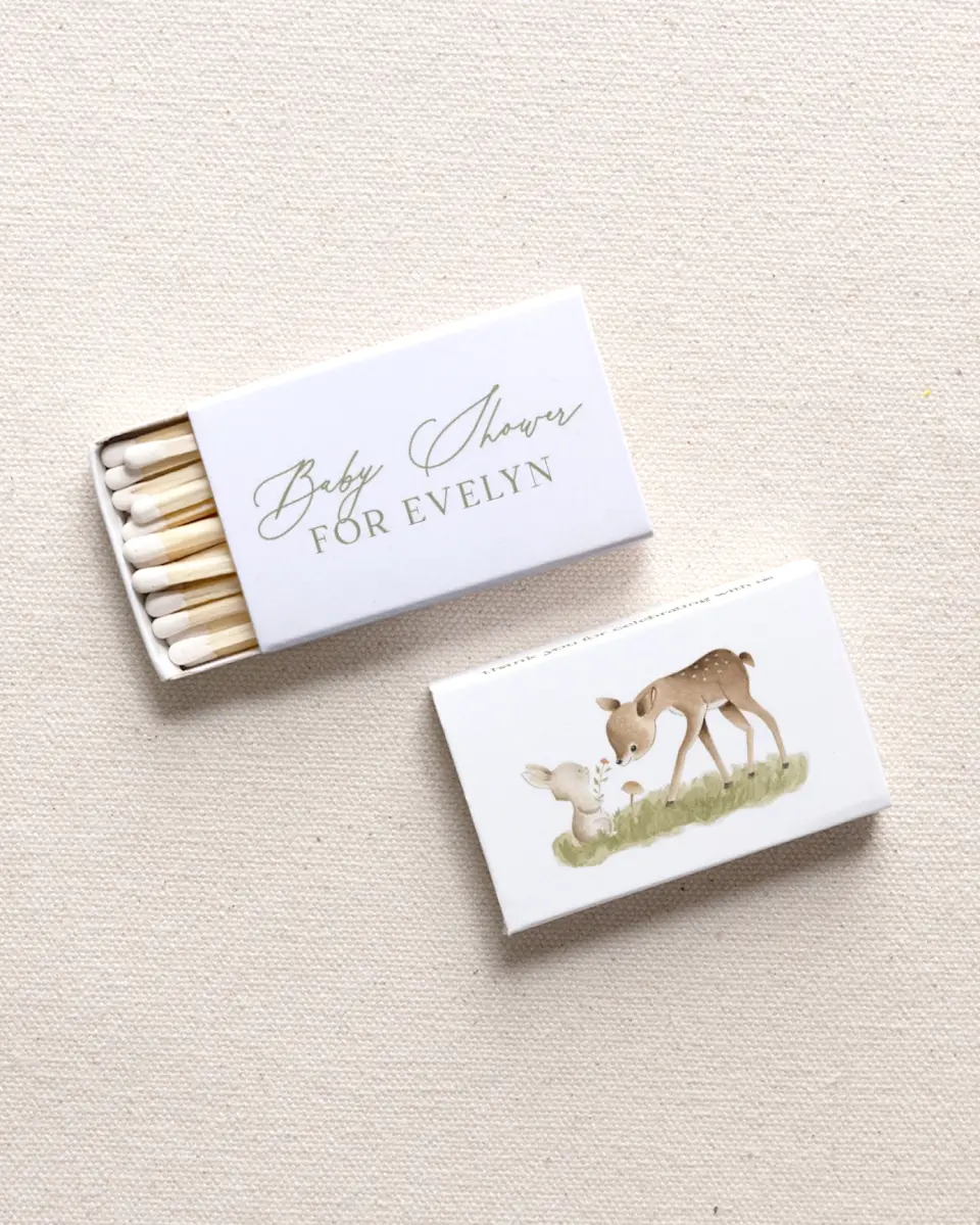 This is a 2.25" x 1.409" x .4" Wedding Matche called Woodland Wonder printed in full color with Gold foil
