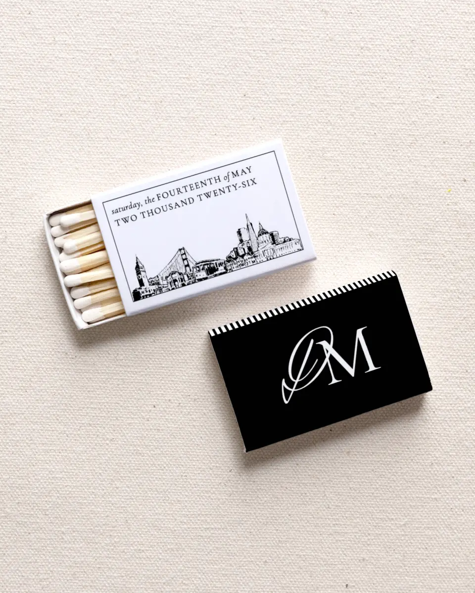 This is a 2.25" x 1.409" x .4" Wedding Matche called Commonwealth Club printed in full color with Rose Gold foil