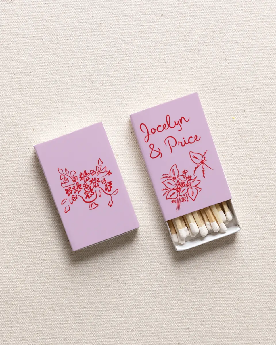 This is a 2.25" x 1.409" x .4" Wedding Matche called Flourishing Love printed in full color