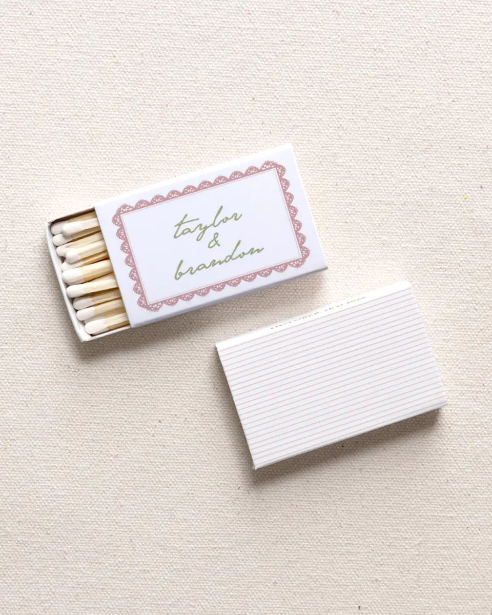 This is a 2.25" x 1.409" x .4" Wedding Matche called Verdant Romance printed in full color