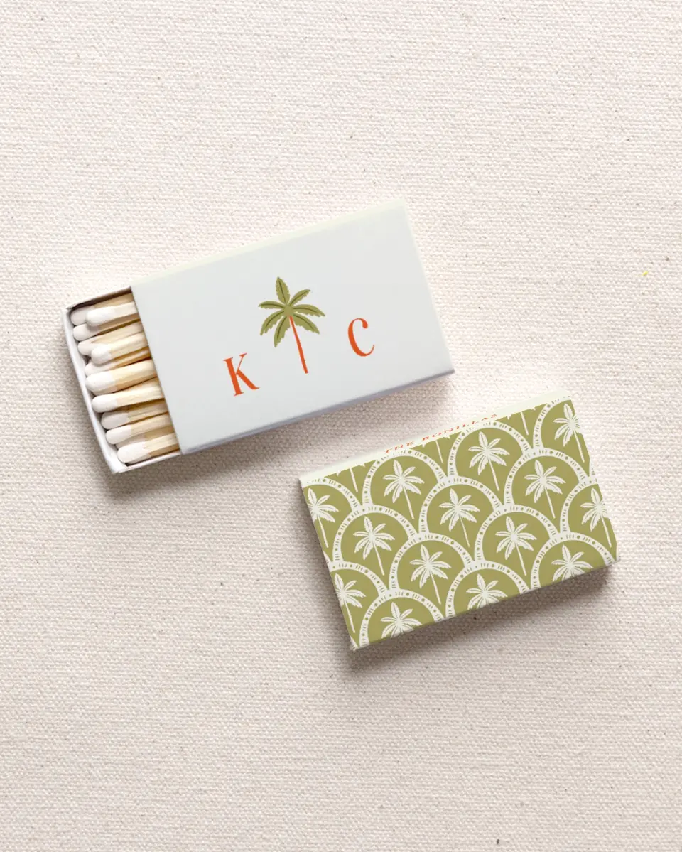This is a 2.25" x 1.409" x .4" Wedding Matche called Tropical Treasure printed in full color