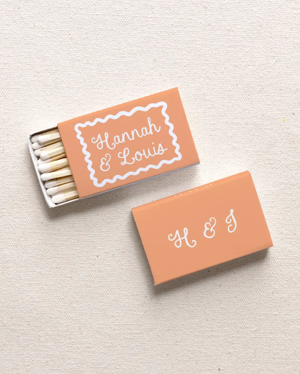 This is a 2.25" x 1.409" x .4" Wedding Matche called Wavy Love printed in full color