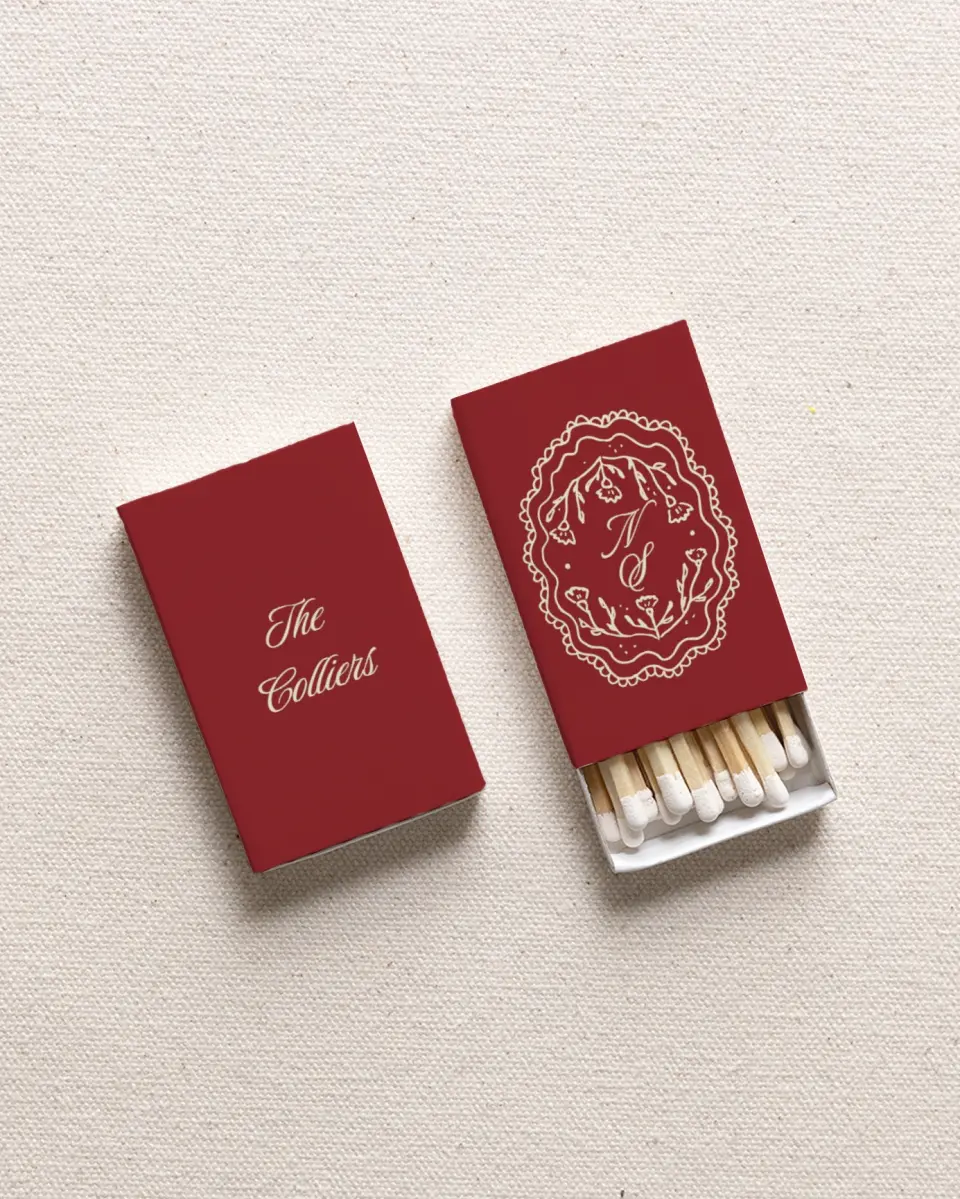 This is a 2.25" x 1.409" x .4" Wedding Matche called Bloom & Crest printed in full color