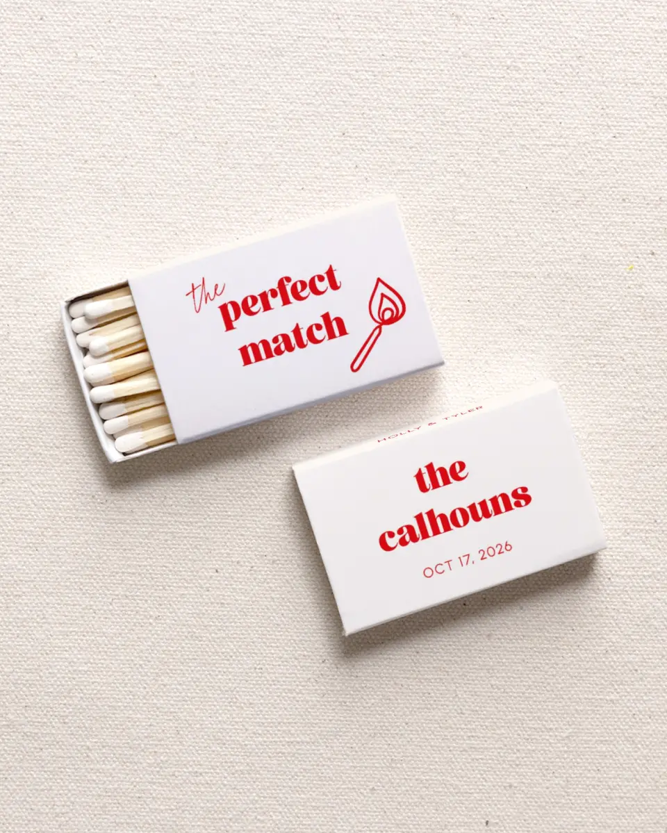 This is a 2.25" x 1.409" x .4" Wedding Matche called The Perfect Match printed in full color