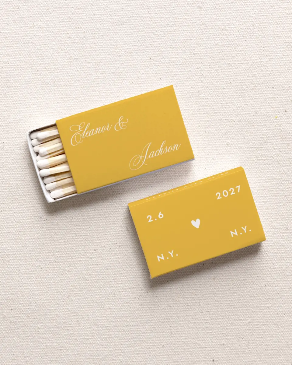This is a 2.25" x 1.409" x .4" Wedding Matche called Lovely Text printed in full color