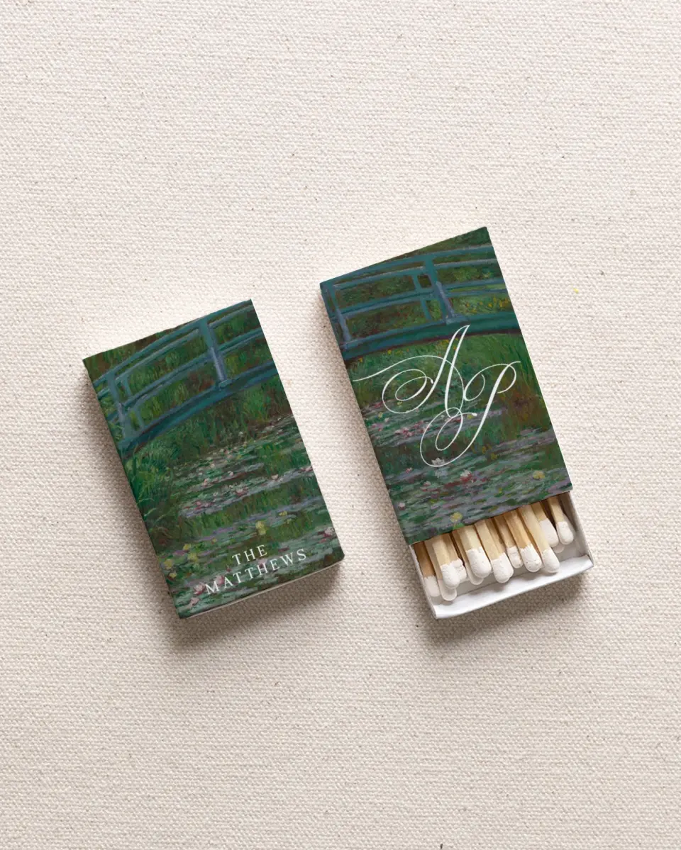 This is a 2.25" x 1.409" x .4" Wedding Matche called Waterlilies printed in full color