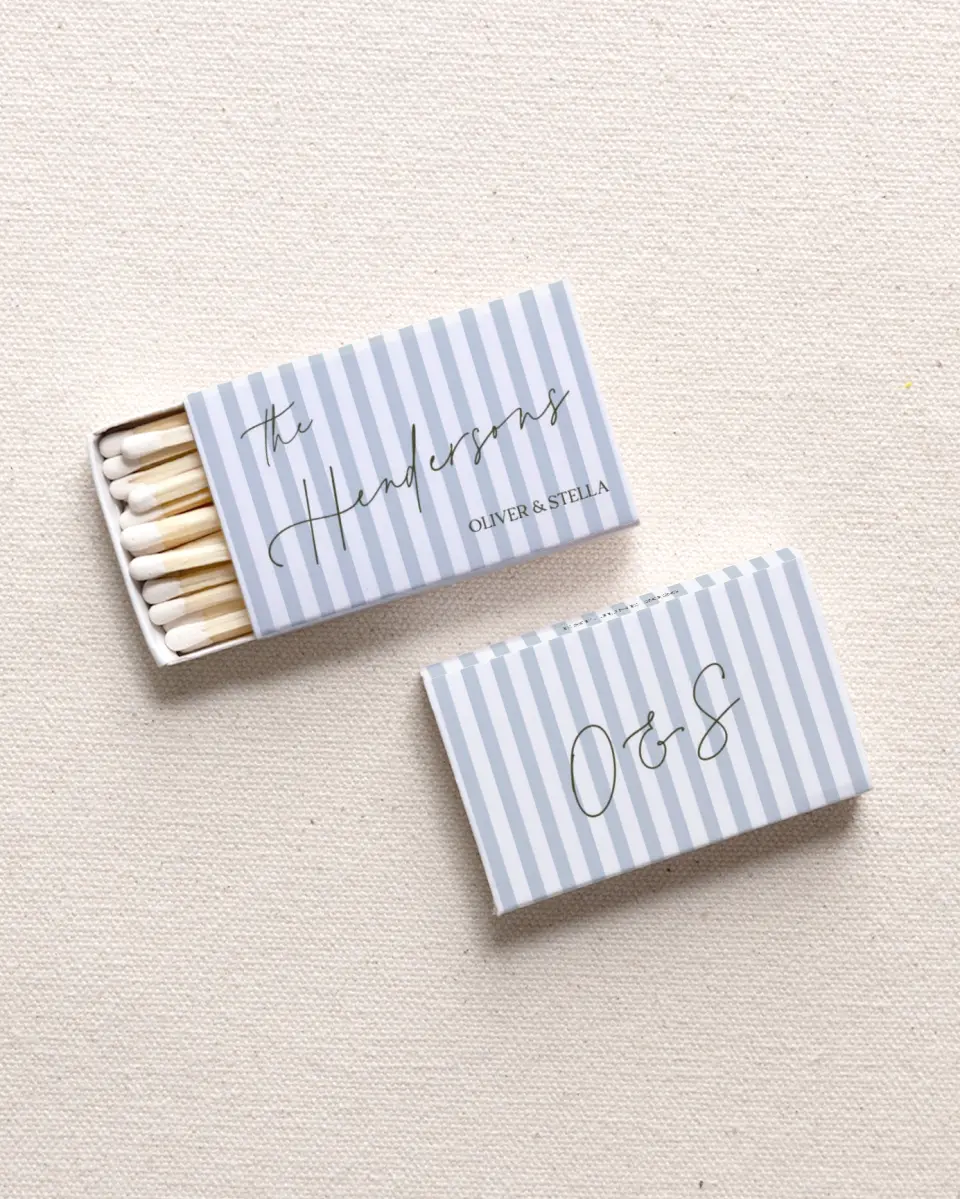 This is a 2.25" x 1.409" x .4" Wedding Matche called Simply Striped printed in full color