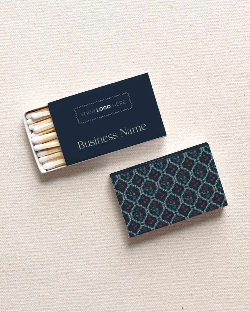 This is a 2.25" x 1.409" x .4" Business Matche called Blooming Business printed in full color with Gold foil