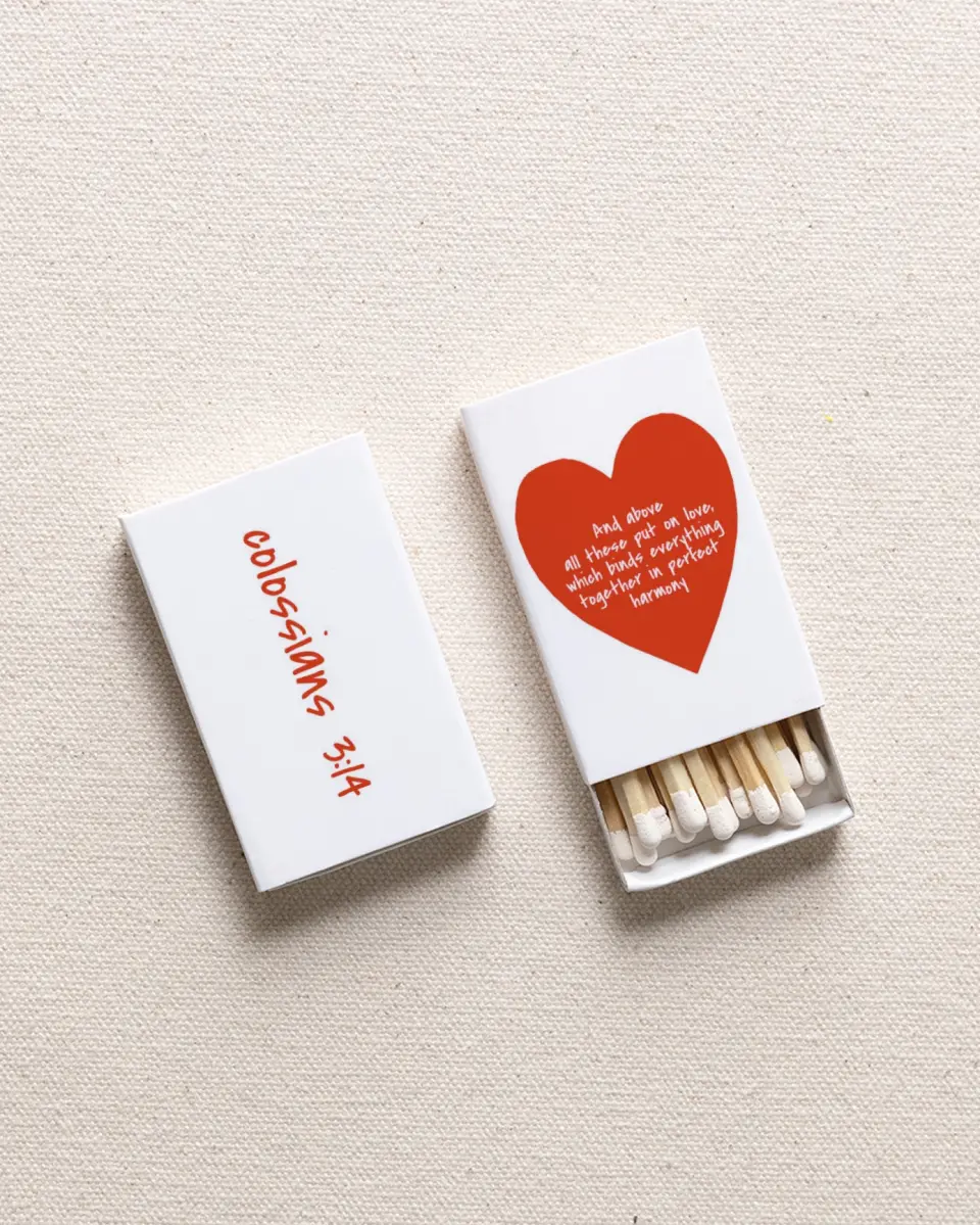 This is a 2.25" x 1.409" x .4" Wedding Matche called Love Binds Everything printed in full color with Rose Gold foil