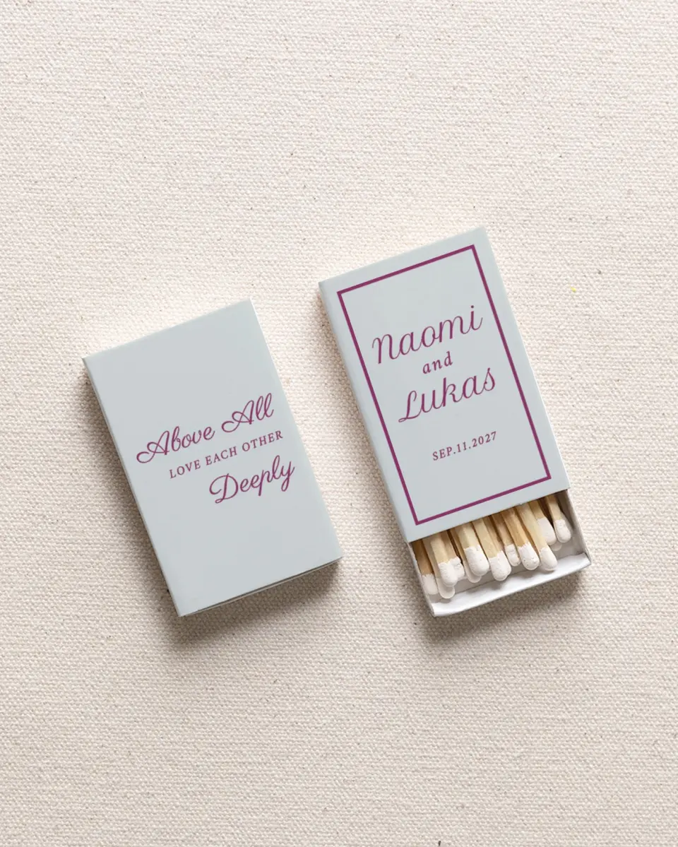 This is a 2.25" x 1.409" x .4" Wedding Matche called Love Covers All printed in full color with Rose Gold foil