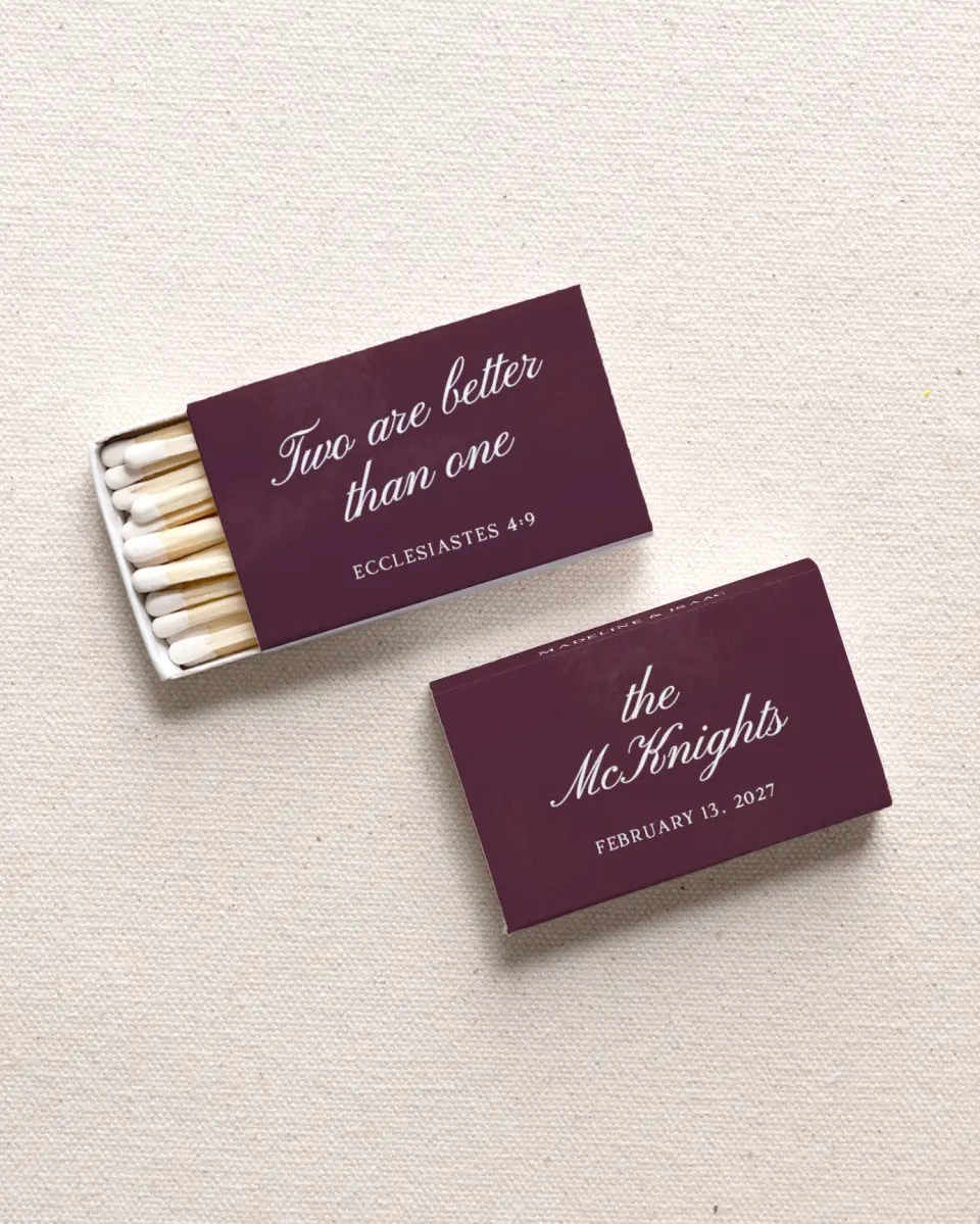This is a 2.25" x 1.409" x .4" Wedding Matche called Two Are Better Than One printed in full color with Gold foil