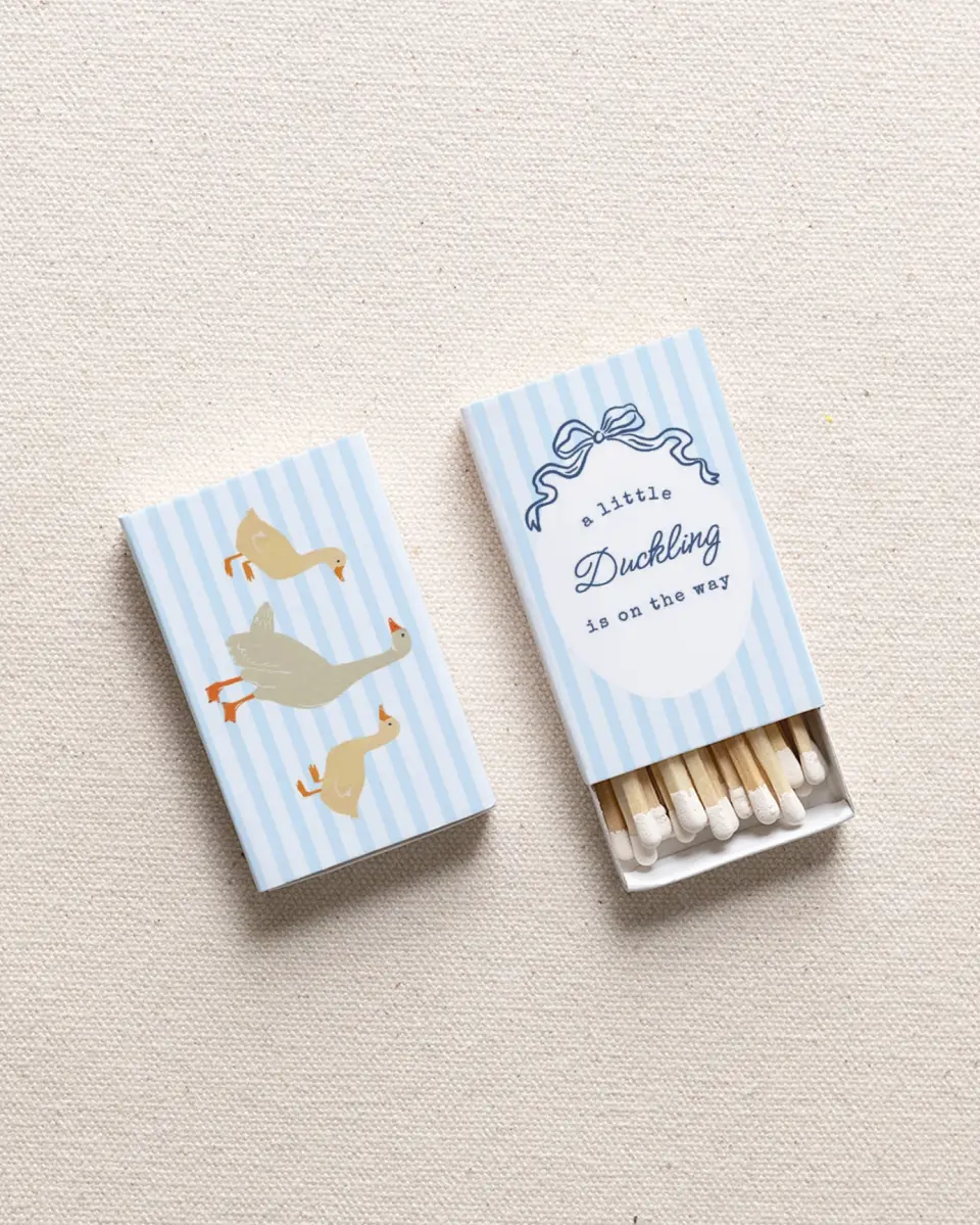 This is a 2.25" x 1.409" x .4" Wedding Matche called Little Duckling printed in full color with Gold foil