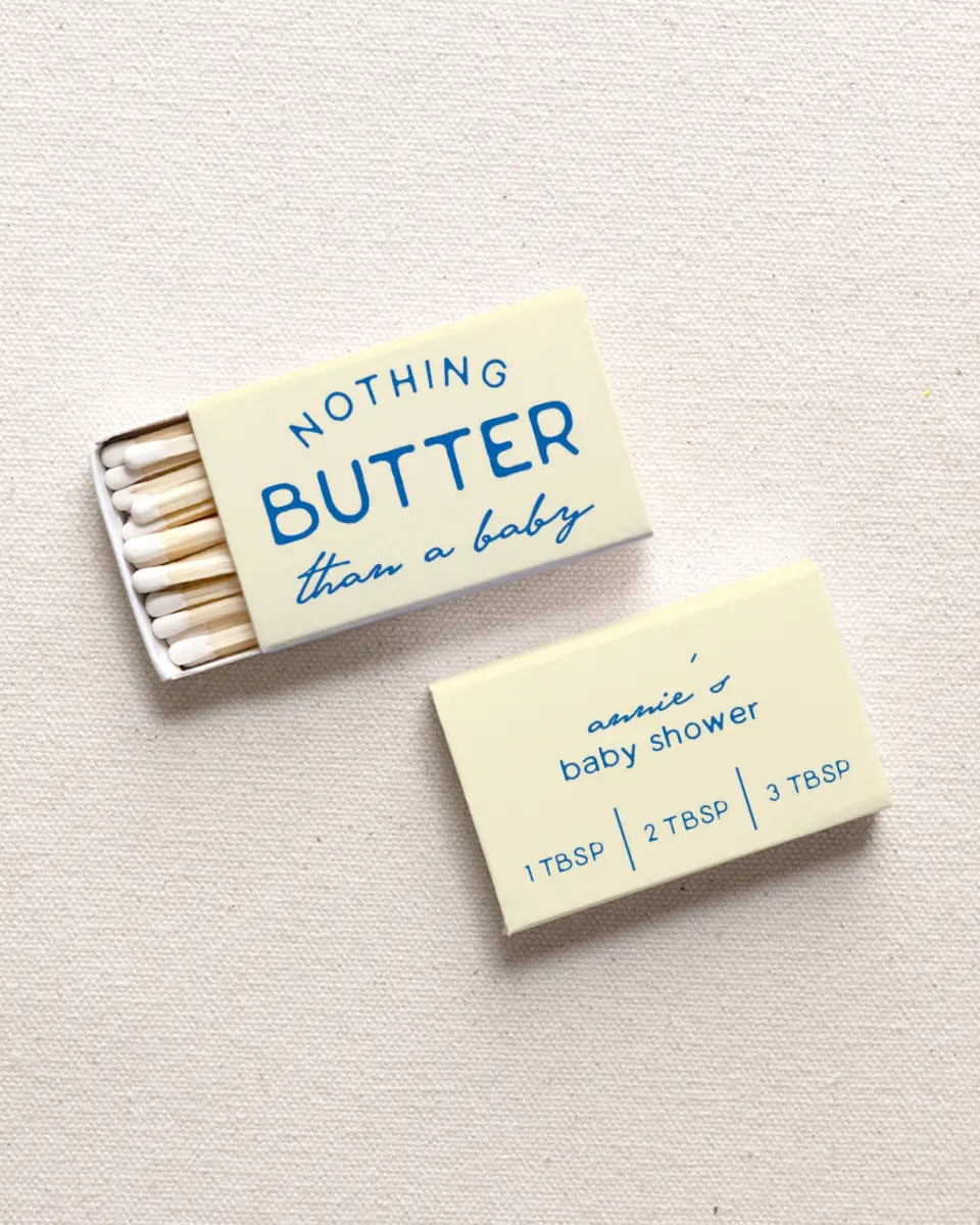 This is a 2.25" x 1.409" x .4" Wedding Matche called Nothing Butter printed in full color with Gold foil