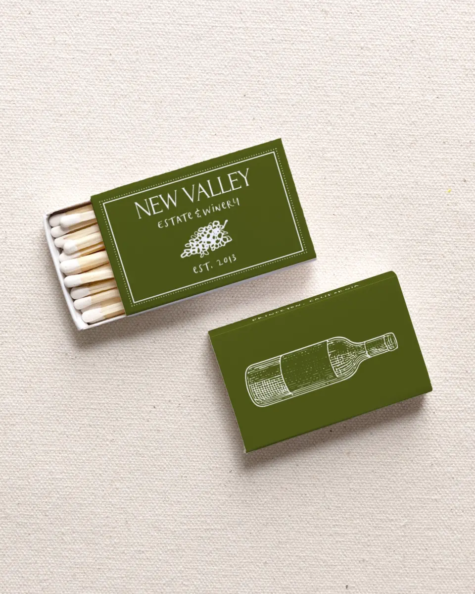 This is a 2.25" x 1.409" x .4" Business Matche called Signature Vineyard printed in full color with Gold foil